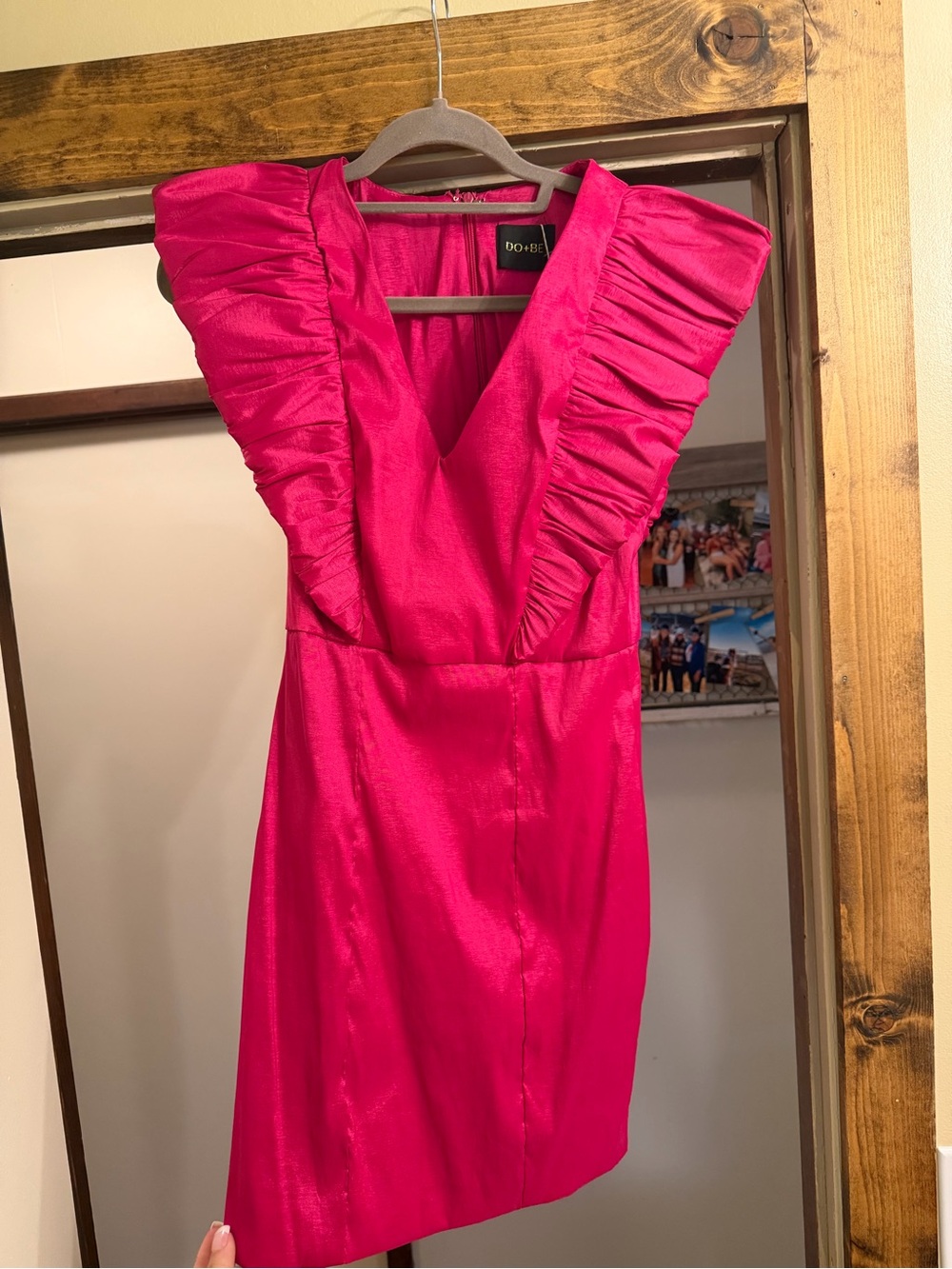 DO+BE Fuchsia Ruffled V-Neck Mini Dress